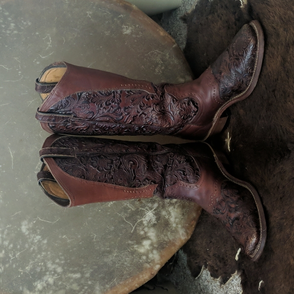 BOULET #2069 hand tooled brown leather square toe cowgirl western boots sz 7 EUC - Picture 8 of 16